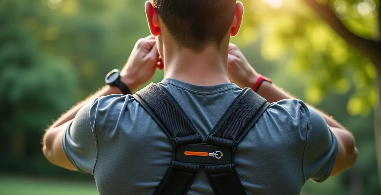 Gros plan sur système de harnais professionnel avec répartition du poids