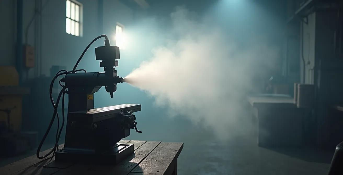 Système de micro-pulvérisation lubrifiant en action sur fraise